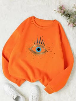 Casual Womens Sweatshirt Vintage Devil's Eye Prints Pullover Soft Breathable Loose Crewneck Hoodie Autumn Winter Female Clothing