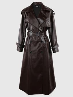 Nerazzurri Spring Autumn Long Oversized Black Pu Leather Trench Coat for Women Belt Double Breasted Loose Casual Korean Fashion