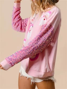 Women Christmas Glitter Patchwork Sweatshirt Sequin Sparkly Funny Santa Pullover Top Oversized Crew Neck Long Sleeve Sweatshirts
