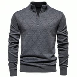 New Mens Knit Sweater American 1/4 Zip Pullover Men's Fleeced Knitwear Stand Collar Casual Sweaters Pullovers