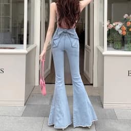 Bow Tie Jeans Women's American Vintage Three-dimensional Micro-large Summer Thin Pants New High-waisted Skinny Hip Flare Pants