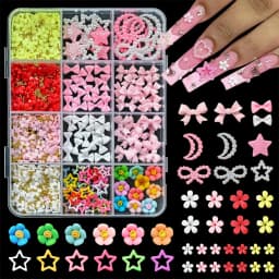 12Grids 3D Resin Rose Flower Nail Charms Mixed Color Flatback with Pearls Kawaii Floral Nail Decor for Acrylic Nails DIY Tools