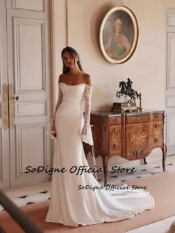  SoDigne Mermaid Off Shoulder Wedding Dresses Long Lace Sleeves Bridal Dress Beach Bride Gown Vestidos De Novia Customized