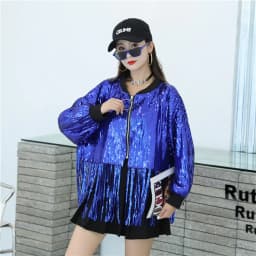 Shiny Fringe Jacket Women's Reflective Sequin Top Short Spring Autumn Trendy Stage Costume Female Fashionable Tassel Coat