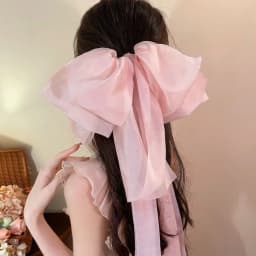 Ethereal Large Bow Hair Clip with Long Ribbon Tails Spring Clip for Back of Head Elegant Women's Hair Accessory Fairy Core