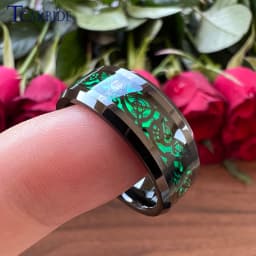 8MM Black Mens Womens Tungsten Carbide Engagement Wedding Ring With Red Opal Dragon Inlay Superior Gift Jewelry Comfort Fit