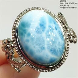 Natural Blue Larimar Adjustable Ring 925 Sterling Silver Larimar Gemstone Women Men Water Pattern AAAAA
