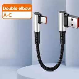 6A 0.25 0.5M Short Cable 90 Degree Elbow USB A Type C to Type C Cable Fast Charging Data Cord Power Bank Wire For iPhone 15 IPad