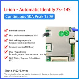JiaBaiDa Automized Identify 7s-14s 7S 8S 9S 10S 11S 12S 13S 14S 20A 30A LFP NMC Smart BMS 24V 36V 48V Battery Management System