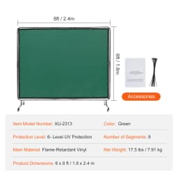 SucceBuy Welding Screen w/ Frame 6'x8' Welding Curtain Flame-Resistant Vinyl Welding Protection Screen for Workshop Industrial