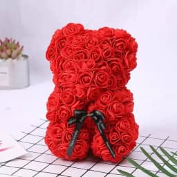 25cm Artificial Teddy Rose Flower Bear with Box Romantic Valentines Day Gift Girlfriend Women Anniversary Wedding Party Supplies