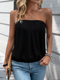 2026 Summer New Western Style Solid Color Tube Top T-Shirt Elastic Waist Lantern Wrap Chest Casual Sleeveless Outer Wear