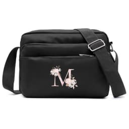 New Simple Black Storage Bag Multi-layer Travel Leisure One Shoulder Crossbody Bag Pink Flower Letter Series Printing Pattern
