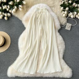 Women Long Pants Wide Leg Pant Solid Loose Y2k Casual Lace Up Tight High Waist Capris Regular Pleated Trousers Summer 2026