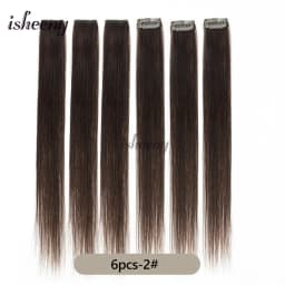 Isheeny 6PCS Mini Clip in Human Hair Pad 1Clip On Machine Weft Hair Extensions 12'-16' 30g/Pack Natural Straight Clip Hair Piece