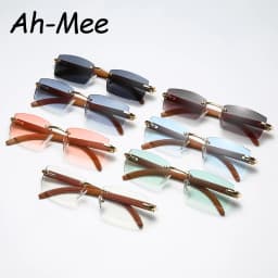 Hiking Camping New Sqaure Brand Anti Light Glasses Men Women Wood Frames Rimless Eyeglasses Fashion Eyewear UV400