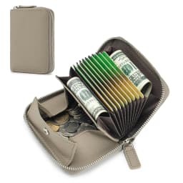 Genuine Leather Small Accordion Card Cases Holder For Women RFID Blocking Zipper Credit Card Wallet with Coin Pouch 2 Cash Slot