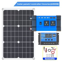 6000W Complete Solar Power Kit 12V to 110V/220V Off-Grid System 100A Controller Solar Panel Inverter for Home, Camping, Backup