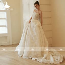 Aedmgh A-Line Romantic Wedding Dresses Strapless Backless Vestido De Novia Lace Appliques Glamorous Custom Made Bridal Gown