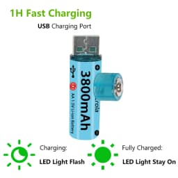 2025 New AA Li-ion Battery USB AA Rechargeable Battery Fast Charge Over 1000 Cycle Works for Cameras, Toys, Remote controls,Toys