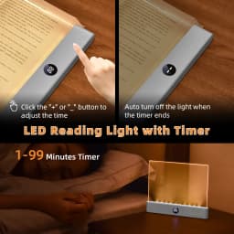 LED Reading Light Rechargeable Clear LED Flat Book Light Eye Protection 3 Color Timer Reading Lamp Bed Bedroom Night Light
