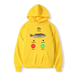 Fih Calling Remind Me Message Decline Accept Phone Call Fish Hoodies Funny Fishman Outfit Sweatshirt Men Women Fleece Pullovers