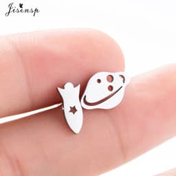 Korean Style Star Moon Ear Studs for Girls Minimalist Cat Puzzle Leaf Dinosaur Earrings Black Stainless Steel Jewelry Oorbellen