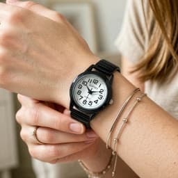 Simple Business Casual Couple's Watch with Elastic Strap and Arabic Numeral Dial, Quartz Watch for Men and Women