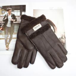 New men's sheepskin fur gloves thickened wool lining warm and cold resistant winter gloves leather