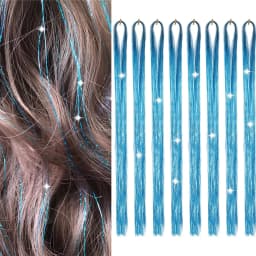 Gold and Silver Hair Sequin Set with 8 Pieces of 1600 Strands of Sparkling Hair for Christmas and Halloween Parties