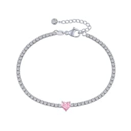 QooLady 925 Sterling Silver Tennis Chain Bracelets for Women Love Heart Pink Cubic Zircon Party Valentine Day Jewelry Gift SB017
