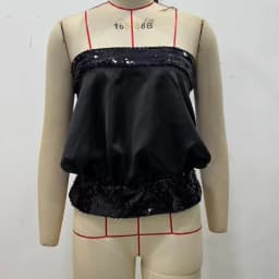 YENKYE Sexy Women Sequin Patchwork Satin Strapless Top New 2026 Party Black Crop Top