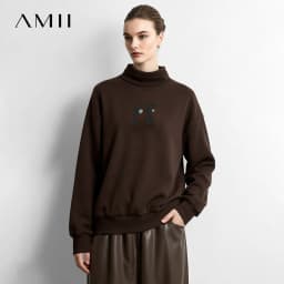 Amii Mock Neck Fleece Lined Sweatshirt Drop Shoulder Oversized Slimming Casual Minimalist Winter Women's Sweaters 12614002