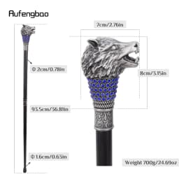 Golden Blue Wolf Head Decorative Stick Parties Decorative Cane for Halloween for Cosplay and Parties Cane 93cm