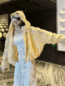 Unique Beautiful Korean Style Pink Lace Splicing Hat Jacket Women's Spring Summer New Arrival Lightweight Polyester Fiber