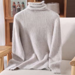 100% Pure Mink Fur Sweater Women's Pullover High Neck Knitted Sweater Autumn Winter New Item Pile Collar Thick Soft Base Sweater