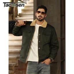 TACVASEN Turn-down Collar Winter Cotton Jackets Mens Sherpa Fleece Trucker Parka Green Work Cargo Coats Clothes Overcoats
