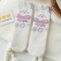 Sweet Pink Rabbits Bowknot Imitation Mink Socks Winter Plush Warm Home Sleeping Socks Ins Japanese Cartoon Cute Furry Tube Socks
