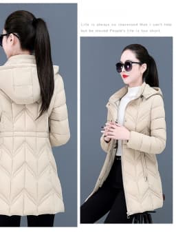 Seasonal Cotton down Jacket Women's Mid-Length Slim Fit Spring Autumn Winter Cotton Coat Hooded Zipper Closure Color