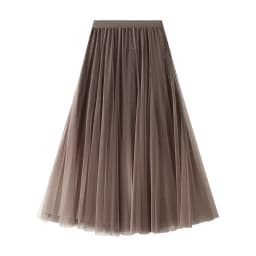 Starry Gradient Chiffon Pleated Long Skirt for Women, Solid Color 3-layer A-line High Waisted Autumn and Winter Big Swing Skirt