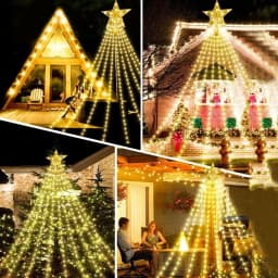 9X3M 288LED Outdoor Christmas Waterfall Star String Light Lighted Waterfall Tree Hanging String Light Topper Star Fairy Light