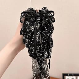 Elegant Versatile Chiffon Floral Print Bow Ponytail Clip Headwear For Women Girls Sweet Bow Ribbon Hair Clip Hair Accessories