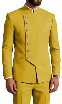 Mandarin Collar 2-Piece Suit Chinese Suit Set for Men Stand Collar Slim Fit Chinese Tunic Suits Jacket Pant Set Wedding