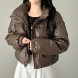 Chic Winter Thiened High Collar Zipper ort PU Leather Bread Sle Cotton Jaet Women's Faionable Versatile Loose Fit Coat