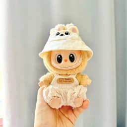 15/17cm Labubu Doll Clothes 1st/2nd/3rd Gen Fit Mr. Black Bear Hoodie Set with Headphone Plush Toy Outfits Halloween Decor