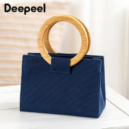 2Pcs Deepeel Round Wood Handle Wooden O Ring Bags Handles for Handbag Strap Purse Frame DIY Sewing Brackets Bag Accessories