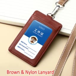 Real Leather Business Work Card Holder ID Badge Holders with Nylon Lanyard Id Name Tag Chest Cards Cases Retractable Reel Clips