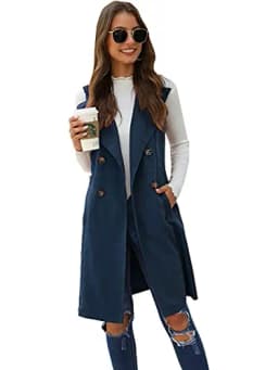 SCY Women's Double Breasted Long Vest Jacket Casual Sleeveless Pocket Outerwear Longline