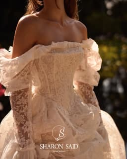 Sharon Said 2026 A-Line Princess Off White Lace Wedding Dress With Jacket Vintage Square Collar Bride Gown SW119 Customized