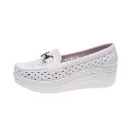 Soft Thick Bottom Height Increase White Loafers Women 2026 Summer Hollow Out Wedge Heel Pumps Women's Comfortable Nursing Shoes